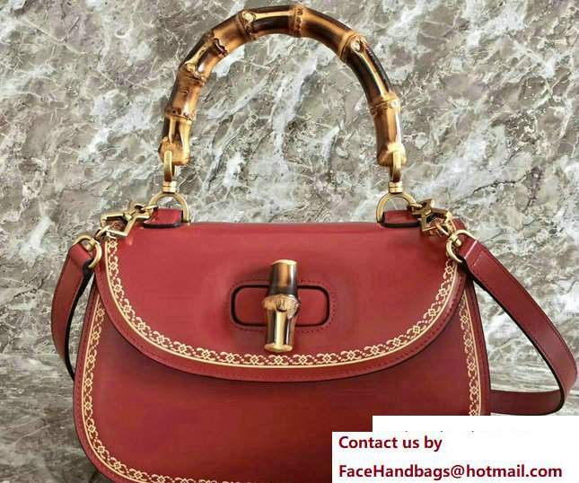 Gucci Frame Print Round Bamboo Top Handle Bag 488800 Red 2017 [Gucci ...