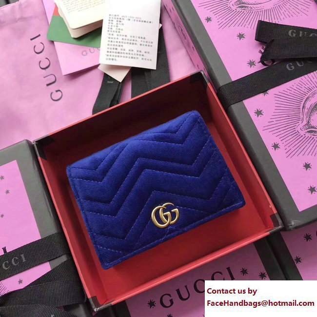 Gucci Velvet GG Marmont Card Case 466492 Blue 2017