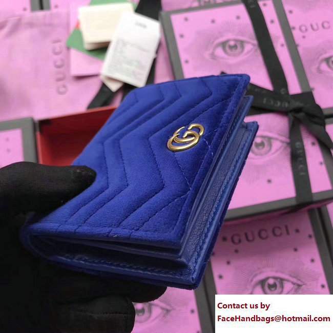 Gucci Velvet GG Marmont Card Case 466492 Blue 2017