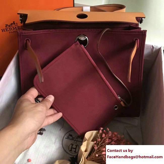 Hermes Canvas And Leather Herbag Zip 31 Bag Burgundy/Light Coffee