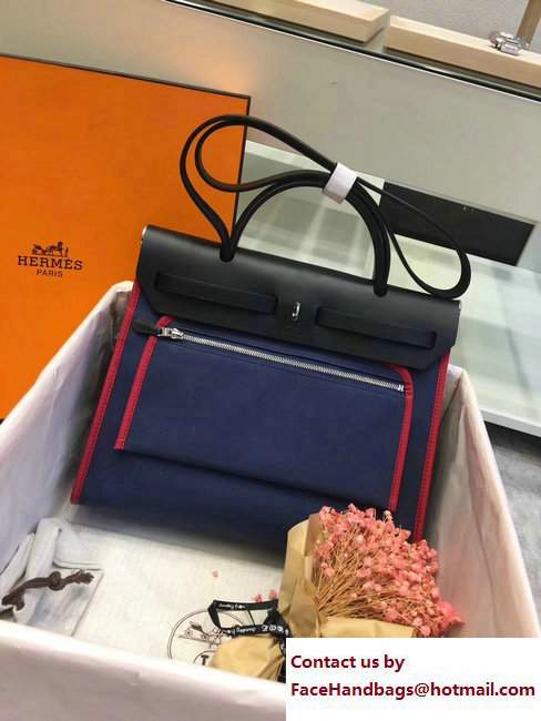 Hermes Canvas And Leather Herbag Zip 31 Bag Dark Blue/Red/Black