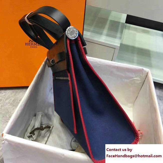 Hermes Canvas And Leather Herbag Zip 31 Bag Dark Blue/Red/Black