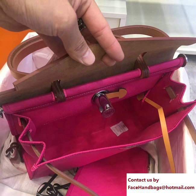 Hermes Canvas And Leather Herbag Zip 31 Bag Fuchsia/Khaki