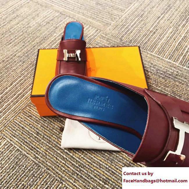 Hermes Heel 5cm H Buckle Paradis Mules Burgundy 2017