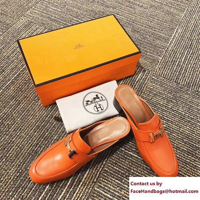 Hermes Heel 5cm H Buckle Paradis Mules Orange 2017