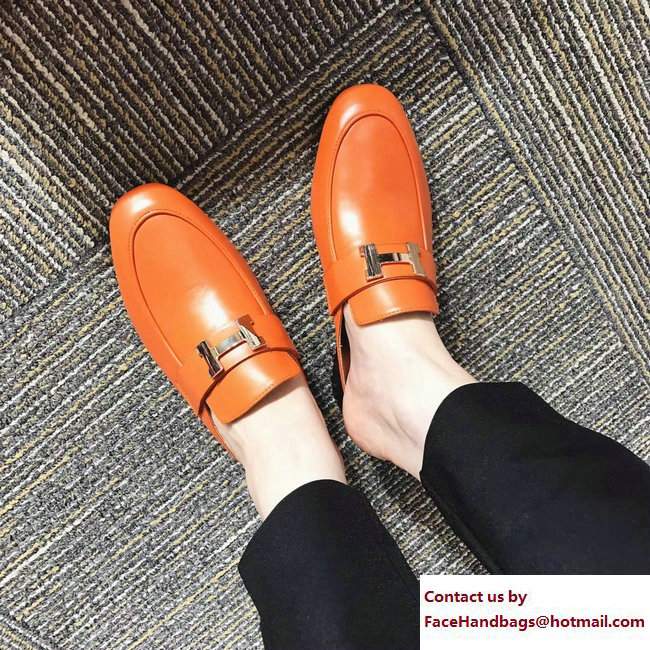 Hermes Heel 5cm H Buckle Paradis Mules Orange 2017