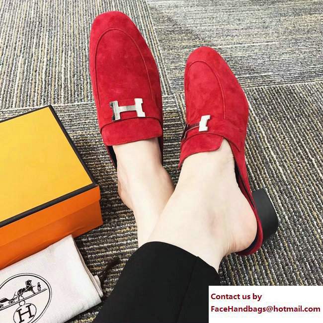 Hermes Heel 5cm H Buckle Paradis Mules Suede Red 2017