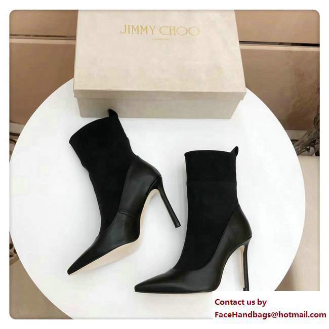 Jimmy Choo Brandon 100 Leather and Stretch Fabric Sock Ankle Boots Black 2017