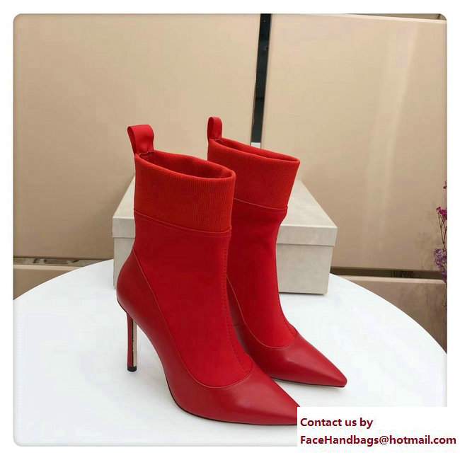 Jimmy Choo Brandon 100 Leather and Stretch Fabric Sock Ankle Boots Red 2017