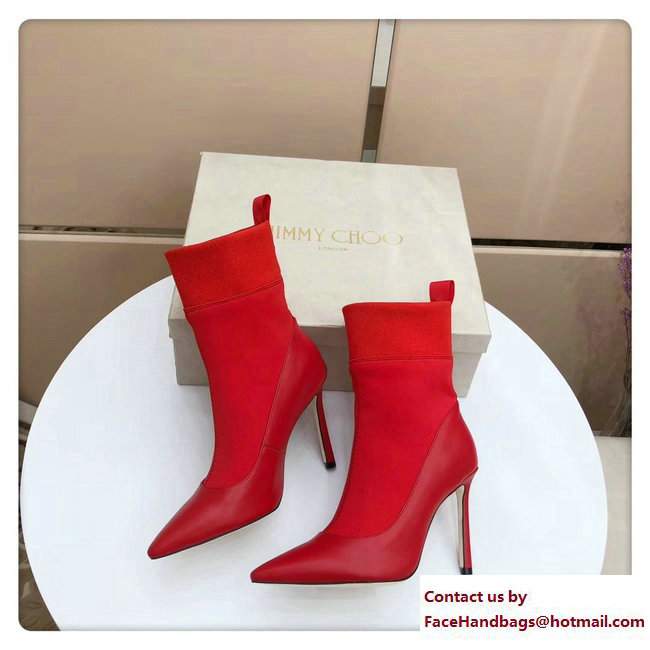 Jimmy Choo Brandon 100 Leather and Stretch Fabric Sock Ankle Boots Red 2017