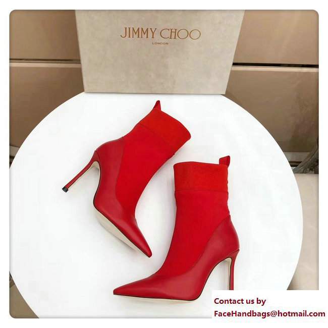 Jimmy Choo Brandon 100 Leather and Stretch Fabric Sock Ankle Boots Red 2017