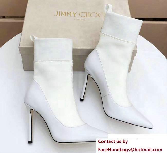 Jimmy Choo Brandon 100 Leather and Stretch Fabric Sock Ankle Boots White 2017