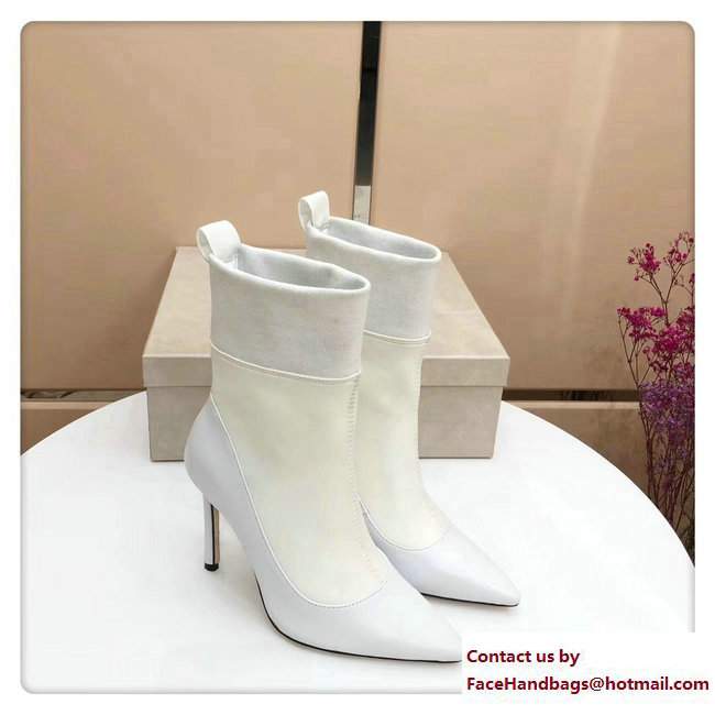 Jimmy Choo Brandon 100 Leather and Stretch Fabric Sock Ankle Boots White 2017