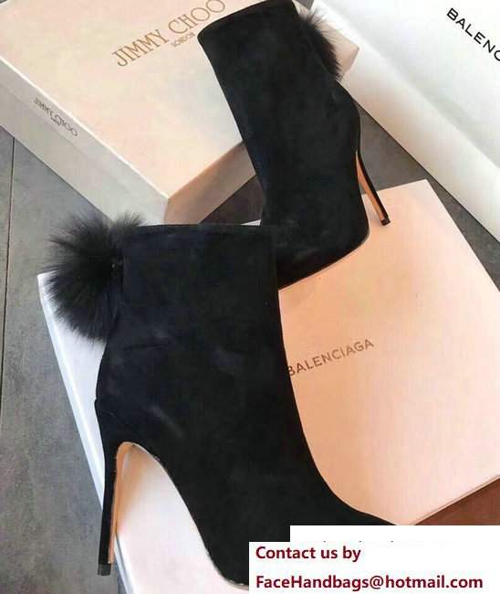 Jimmy Choo Fox Fur Pom Poms Suede Tesler Booties Black 2017