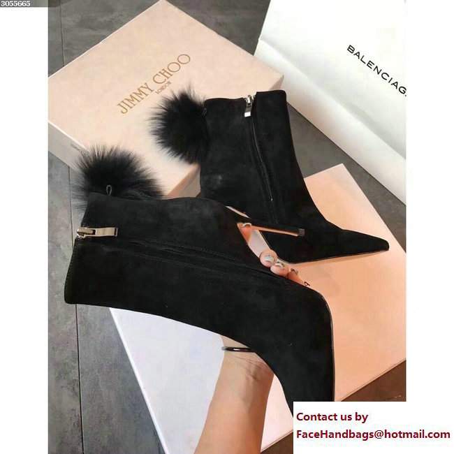 Jimmy Choo Fox Fur Pom Poms Suede Tesler Booties Black 2017