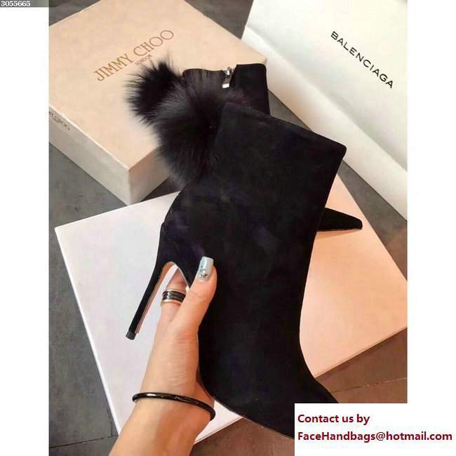 Jimmy Choo Fox Fur Pom Poms Suede Tesler Booties Black 2017