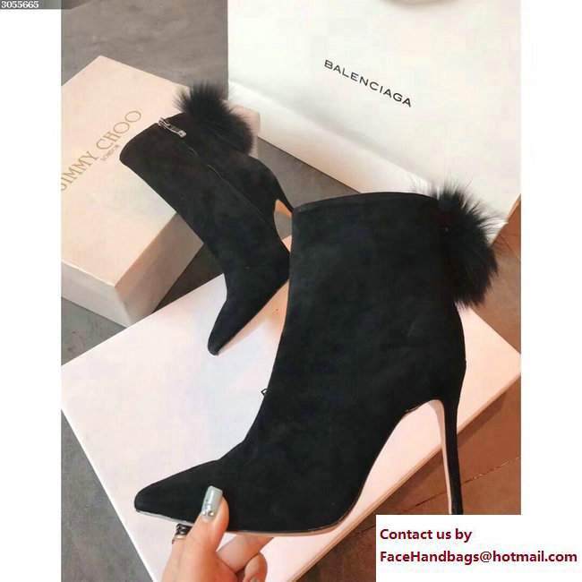 Jimmy Choo Fox Fur Pom Poms Suede Tesler Booties Black 2017