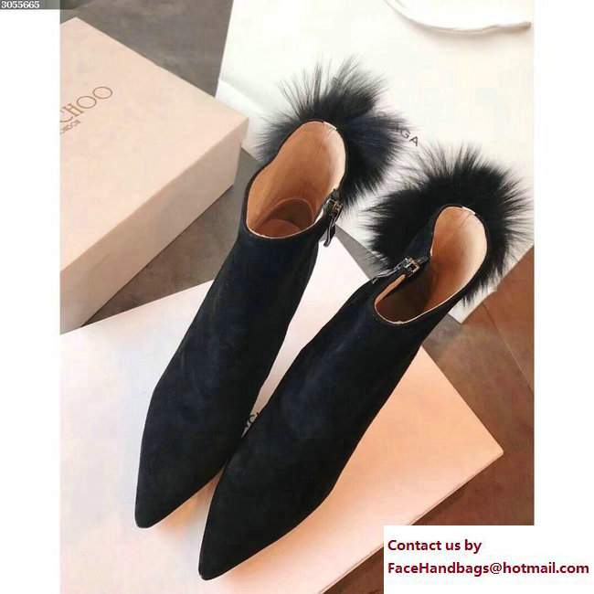 Jimmy Choo Fox Fur Pom Poms Suede Tesler Booties Black 2017