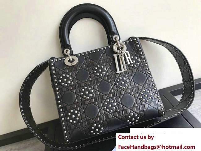 Lady Dior Studded Flowers Supple Medium Bag Black Cruise 2018