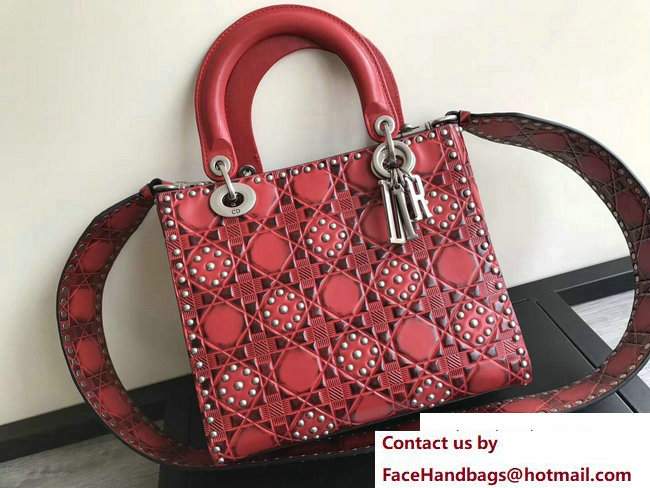 Lady Dior Studded Flowers Supple Medium Bag Red Cruise 2018