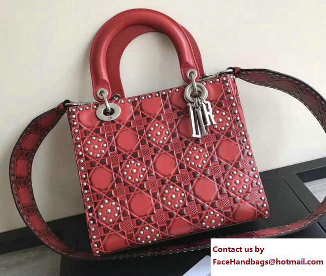 Lady Dior Studded Flowers Supple Medium Bag Red Cruise 2018