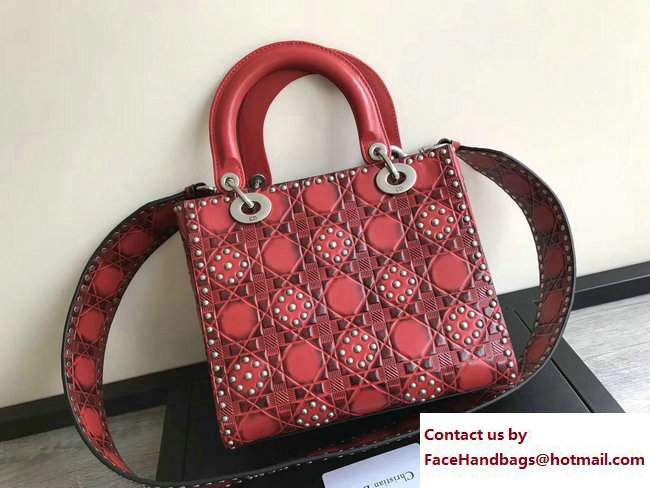 Lady Dior Studded Flowers Supple Medium Bag Red Cruise 2018