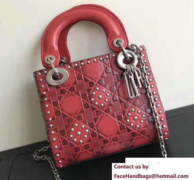 Lady Dior Studded Flowers Supple Mini Bag Red Cruise 2018