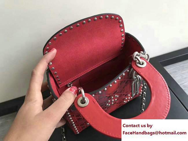 Lady Dior Studded Flowers Supple Mini Bag Red Cruise 2018