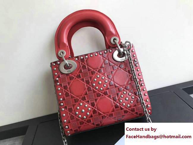 Lady Dior Studded Flowers Supple Mini Bag Red Cruise 2018