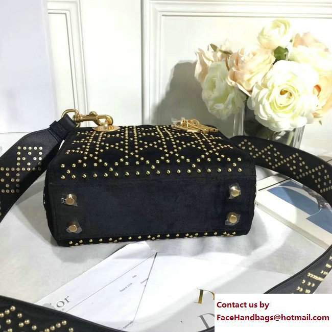 Lady Dior Suede Calfskin Studded Bag Black 2017