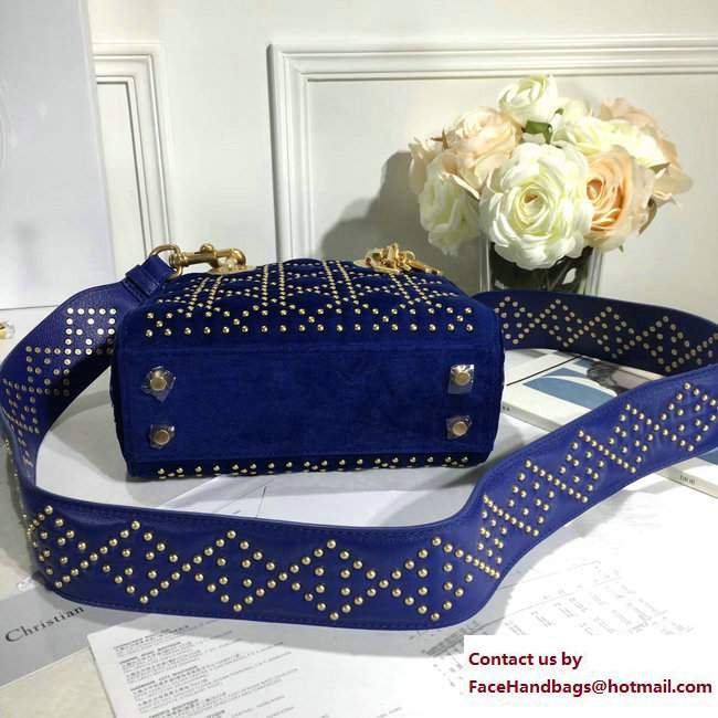 Lady Dior Suede Calfskin Studded Bag Blue 2017