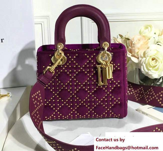 Lady Dior Suede Calfskin Studded Bag Purple 2017