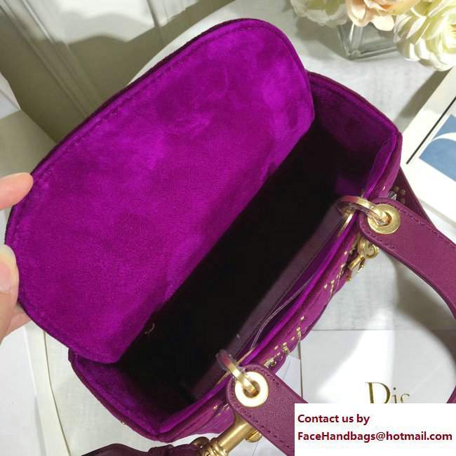 Lady Dior Suede Calfskin Studded Bag Purple 2017