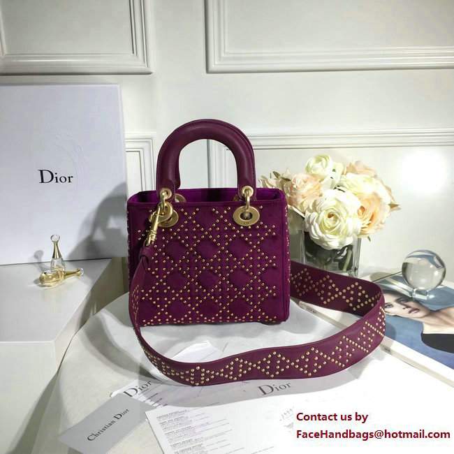 Lady Dior Suede Calfskin Studded Bag Purple 2017