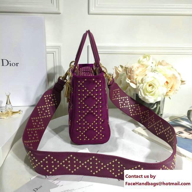 Lady Dior Suede Calfskin Studded Bag Purple 2017