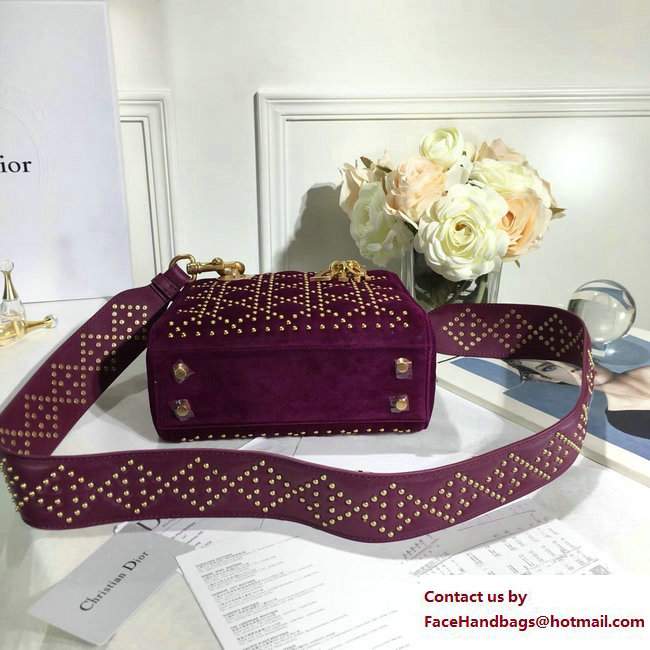 Lady Dior Suede Calfskin Studded Bag Purple 2017