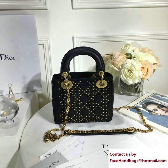 Lady Dior Suede Calfskin Studded Mini Bag Black 2017