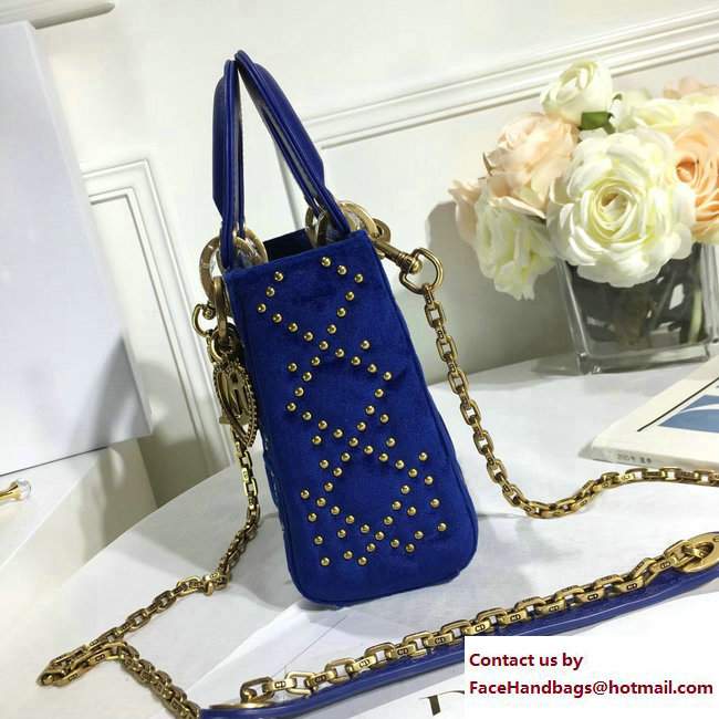 Lady Dior Suede Calfskin Studded Mini Bag Blue 2017