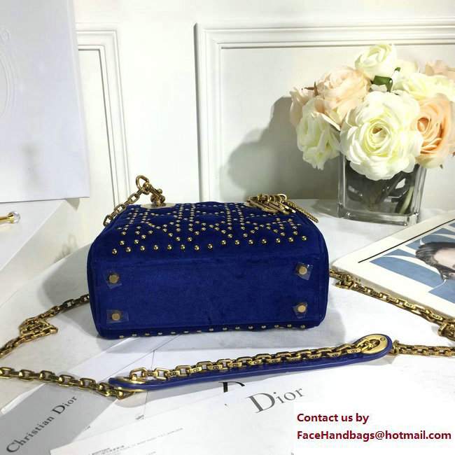 Lady Dior Suede Calfskin Studded Mini Bag Blue 2017