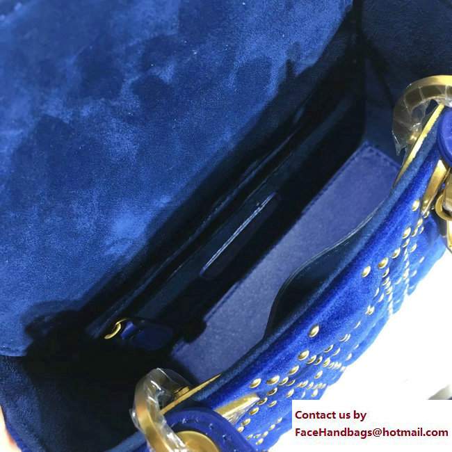 Lady Dior Suede Calfskin Studded Mini Bag Blue 2017