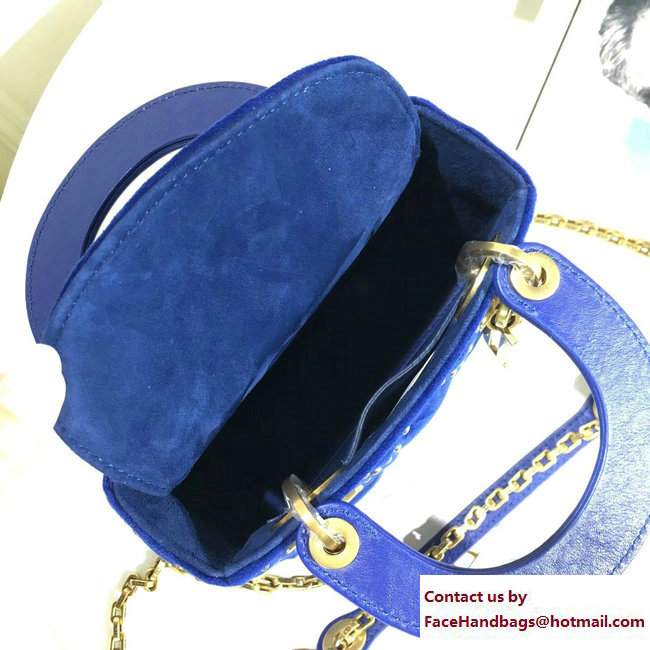 Lady Dior Suede Calfskin Studded Mini Bag Blue 2017