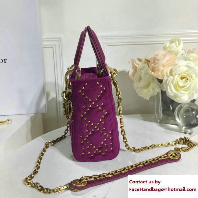 Lady Dior Suede Calfskin Studded Mini Bag Purple 2017