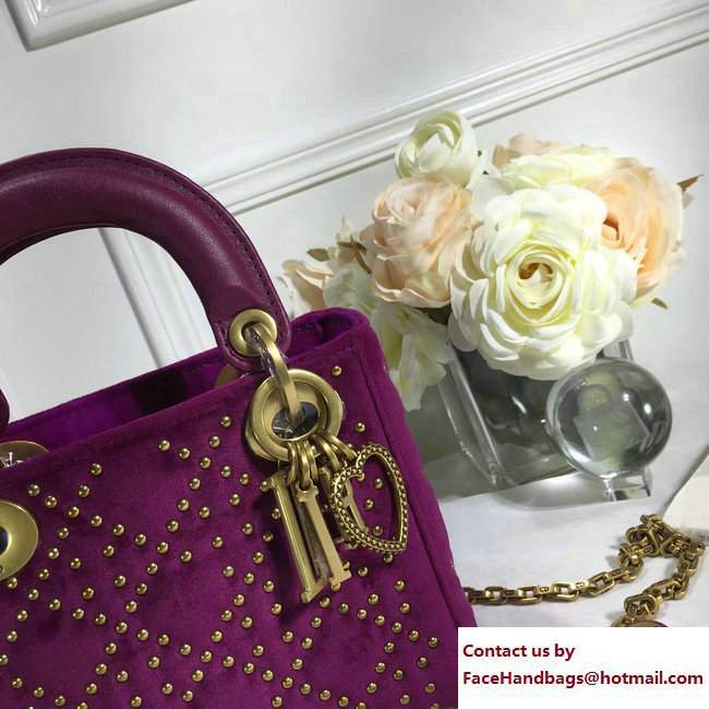 Lady Dior Suede Calfskin Studded Mini Bag Purple 2017