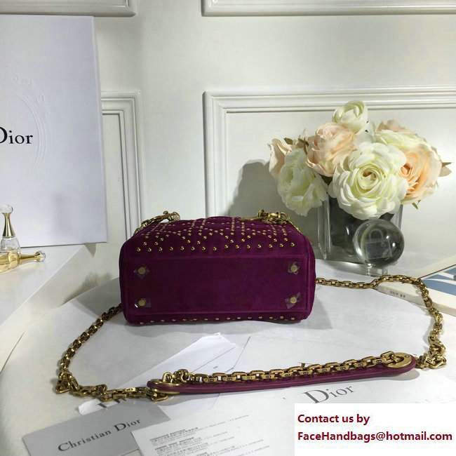 Lady Dior Suede Calfskin Studded Mini Bag Purple 2017