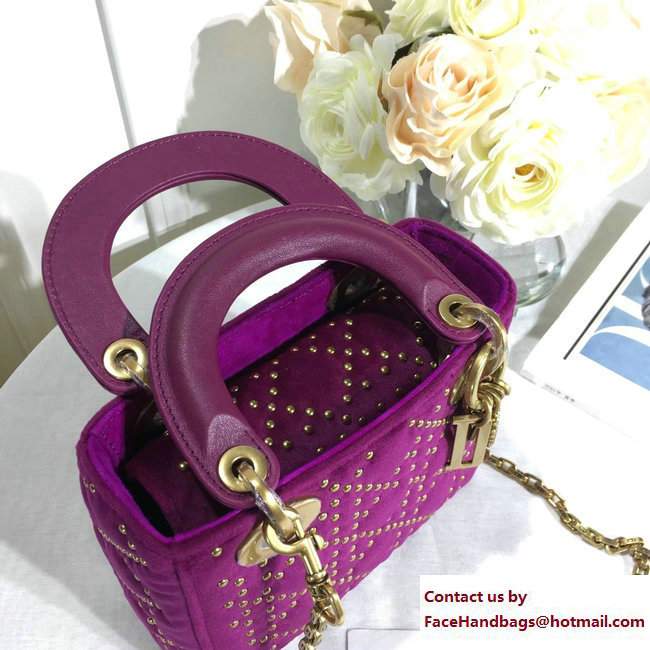 Lady Dior Suede Calfskin Studded Mini Bag Purple 2017