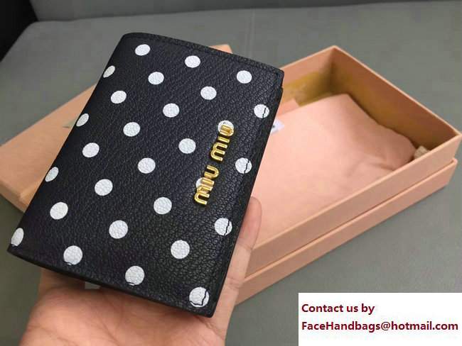 Miu Miu Madras Goat Leather Wallet 5MV204 Polka-dot Black 2017