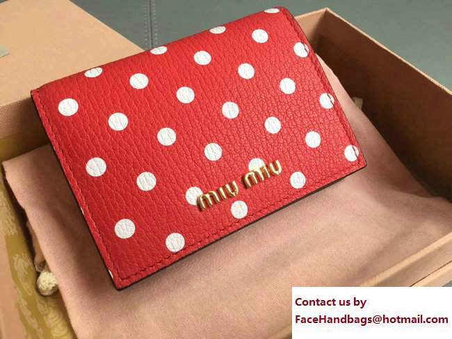 Miu Miu Madras Goat Leather Wallet 5MV204 Polka-dot Red 2017