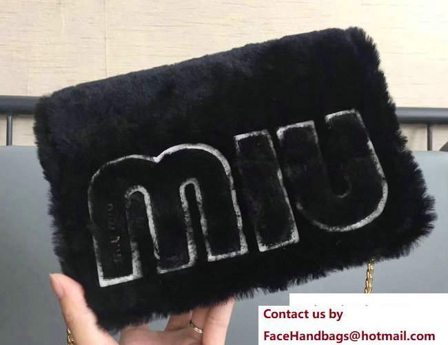 Miu Miu Shearling Chain Clutch Bag 5BF068 Black 2017