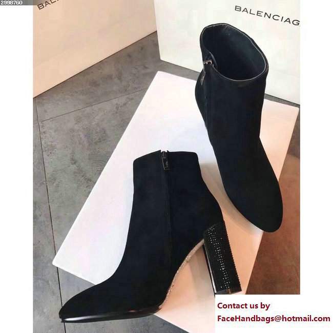 Rene Caovilla Heel 9cm Suede Ankle Boots Black With Rhinestones 2017