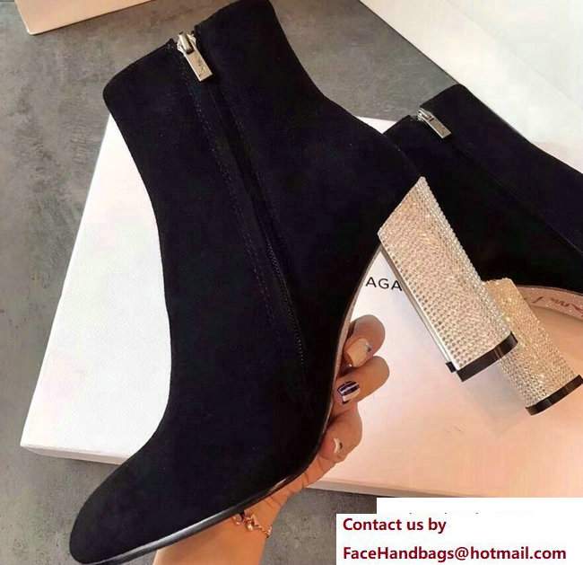 Rene Caovilla Heel 9cm Suede Ankle Boots Black With White Rhinestones 2017